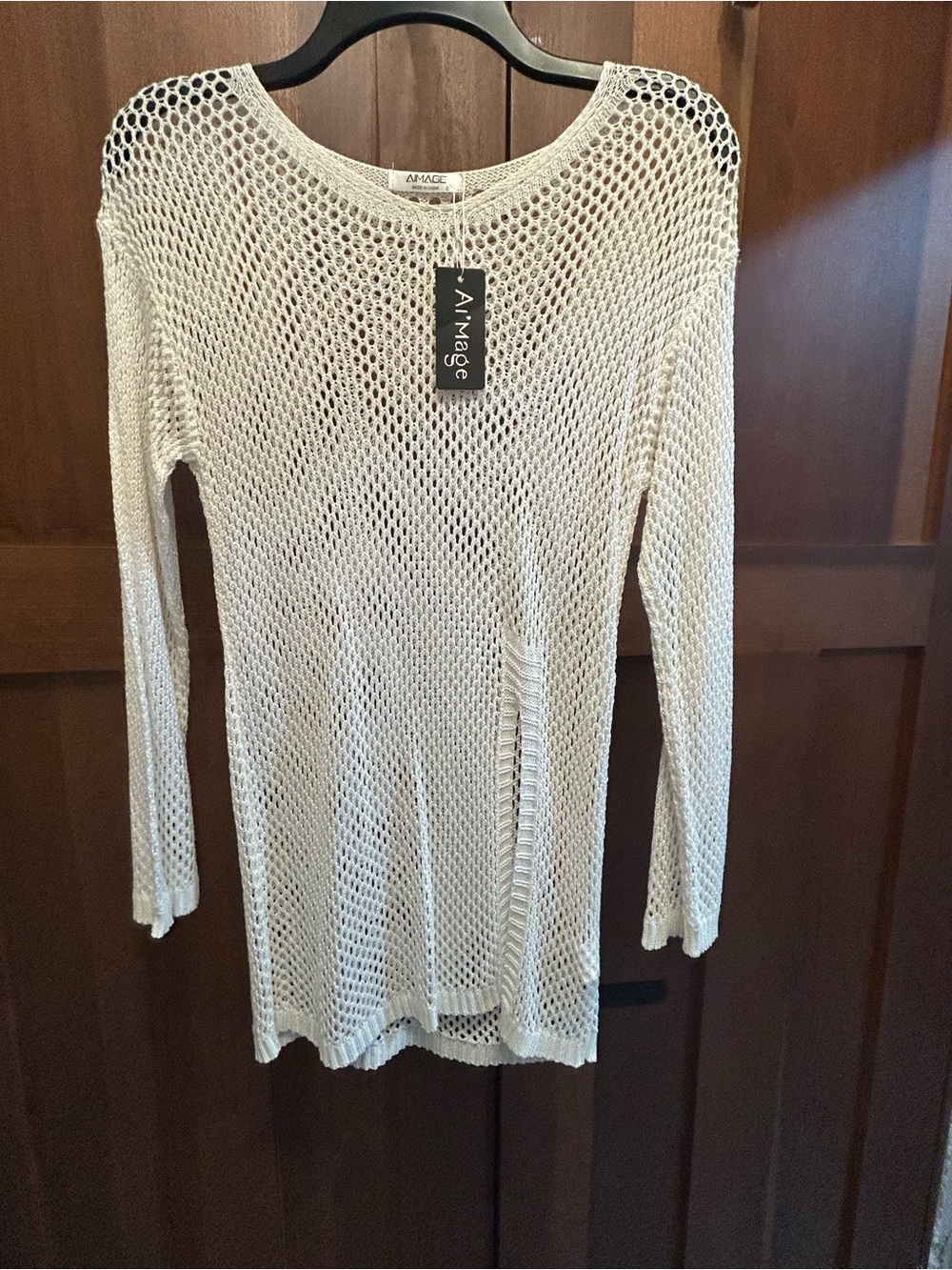 Open Knit Long Sleeve Sweater Tunic - White size small NWT